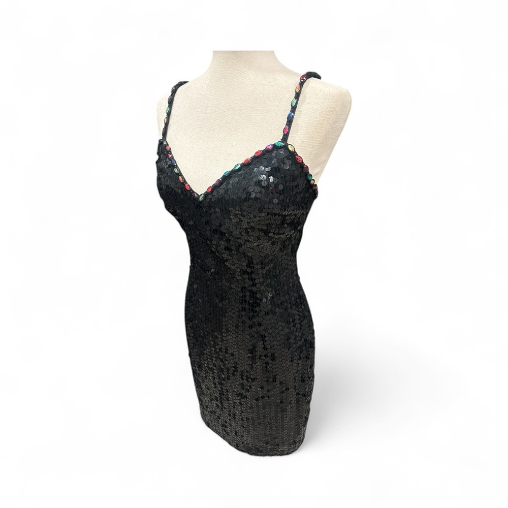 Niteline Black Sequin Mini Dress with Multicolor Beaded Straps